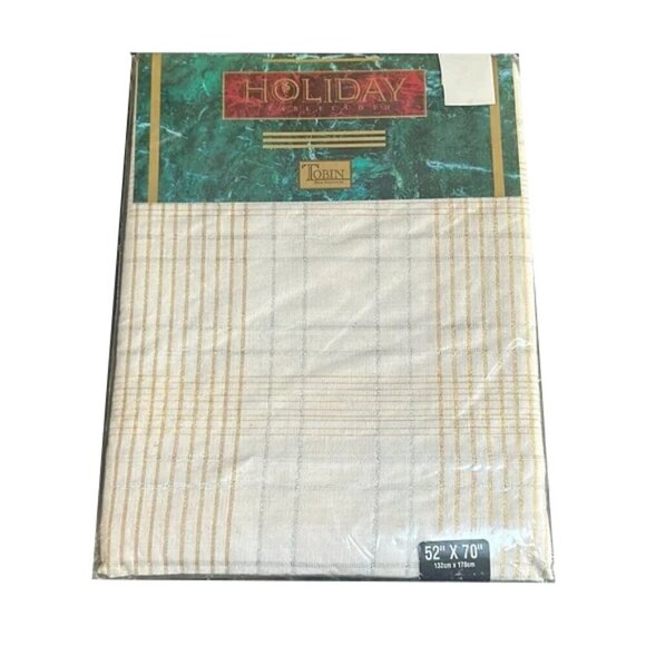 ❤️ 🆕 TOBIN HOME FASHIONS ICICLE TABLECLOTH  gold and silver threading 52” x 70” - Picture 1 of 5
